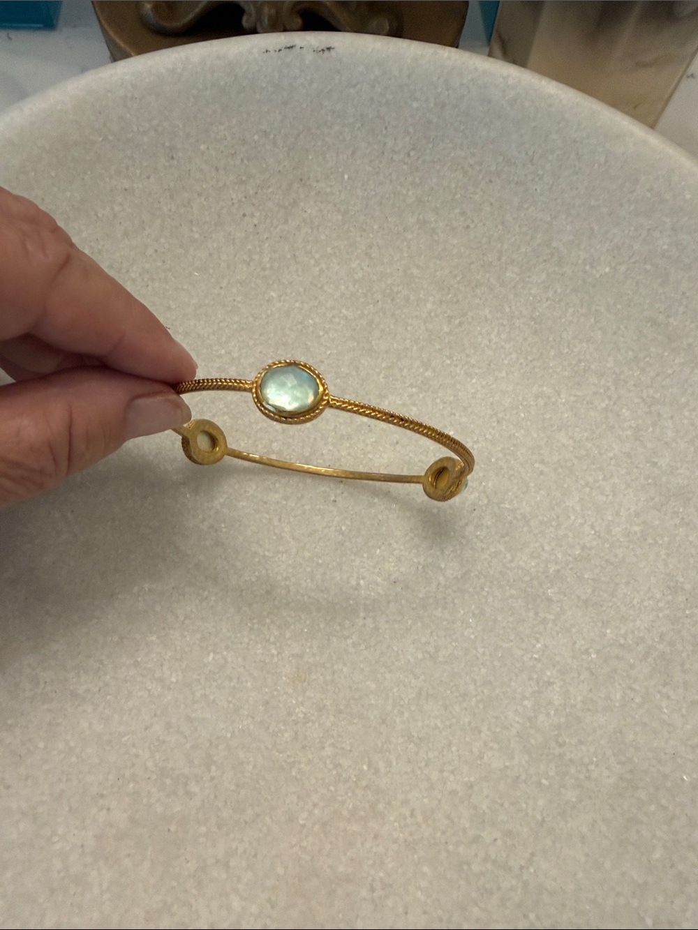 Julie Vos Gold-Tone Bangle Bracelet with Aquamarine Center Stone